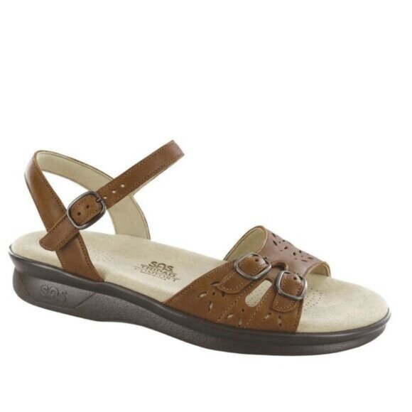 SAS Duo Womens Auburn Brown Buckle Ankle Strap Sandals Size 7 W - Picture 1 of 9